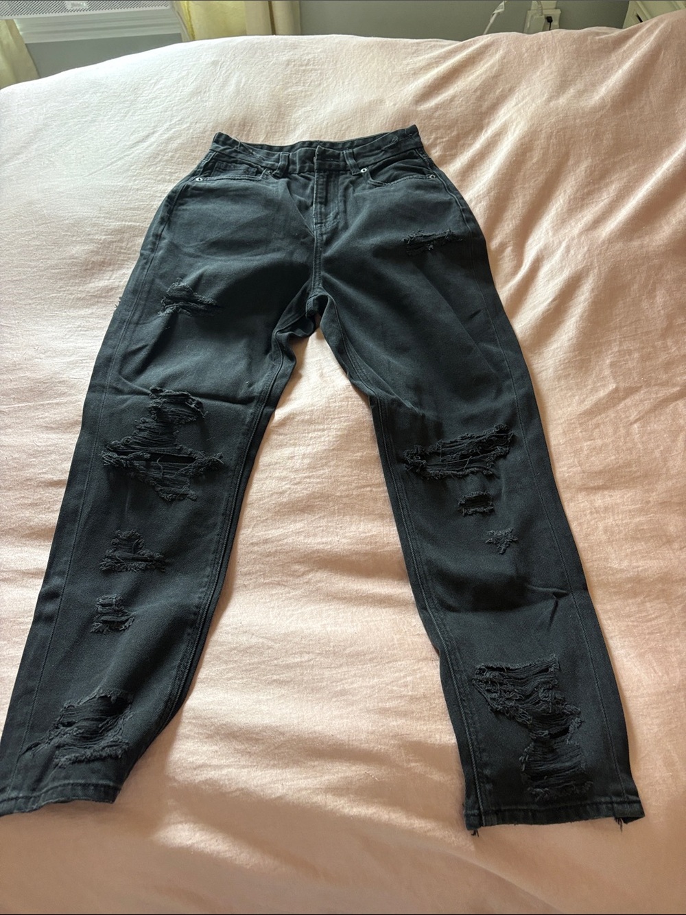 American Eagle Outfitters Black Jeans with Distressed Details